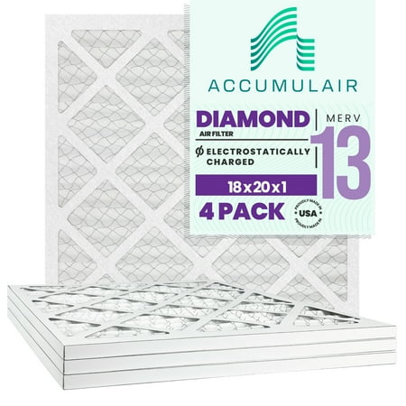 Accumulair Diamond 18x20x1 MERV 13 Air Filter/Furnace Filters (4 pack) 
Accumulair Diamond 18x20x1 MERV 13 Air Filter/Furnace Filters (4 pack)
