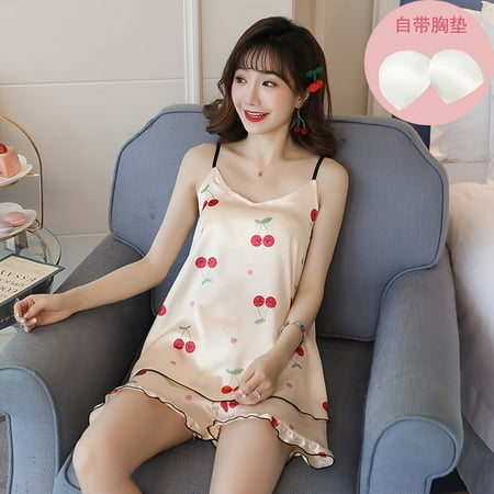 DanceeMangoo Fruit Print Lovely Sleepwear Home Suit Summer V-Neck Sleeveless Sexy Pyjamas Womens Two Piece Silk Pajamas Set with Chest Pad
DanceeMangoo Fruit Print Lovely Sleepwear Home Suit Summer V-Neck Sleeveless Sexy Pyjamas Womens Two Piece Silk Pajamas Set with Chest Pad