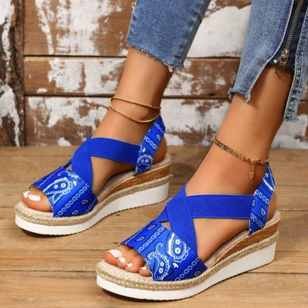Cathalem Sandal for Women Ladies Fashion Cashew Flower Fabric Elastic Wedge Wedge Platform Fish Mouth Sandals Sandals Women Flat Blue 9
Cathalem Sandal for Women Ladies Fashion Cashew Flower Fabric Elastic Wedge Wedge Platform Fish Mouth Sandals Sandals Women Flat Blue 9