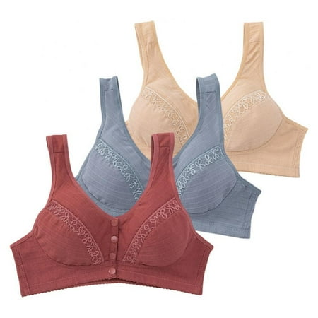 Pretty Comy 3 Pack Floral Wirefree Bra Front Button Bra for Women