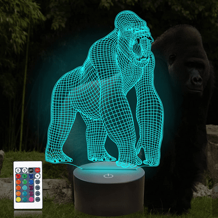 

JUSTUP Gorilla 3D Illusion Lamp LED Optical Hologram Night Light 16 Colors Changing with Remote Control Kids Bedroom Decor for Christmas Birthday Boy Men