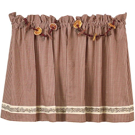 Burgundy Berry Vine Wine Check Unlined Curtain Tiers, 24" 30" 36" Lengths