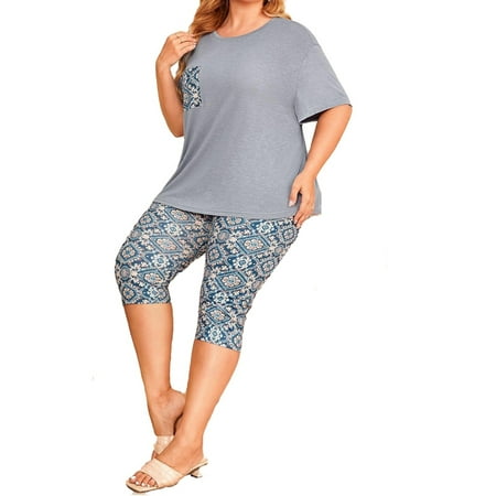 Casual Tribal Round Neck Short Sets Dusty Blue Short Sleeve Plus Size Pajama Sets
Casual Tribal Round Neck Short Sets Dusty Blue Short Sleeve Plus Size Pajama Sets