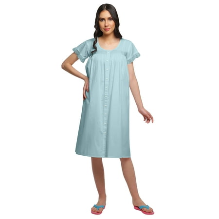Moomaya Solid Cotton Poplin Button Down Nightdress For Women Nursing Nightwear