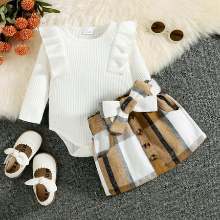 PatPat Baby Girls 2pcs Romper and Plaid Skirt Set Ribbed Knit Ruffle Trim Long Sleeve Jumpsuit Button Front Belted Skirt Fall Outfit Set 0-18Month
PatPat Baby Girls 2pcs Romper and Plaid Skirt Set Ribbed Knit Ruffle Trim Long Sleeve Jumpsuit Button Front Belted Skirt Fall Outfit Set 0-18Month