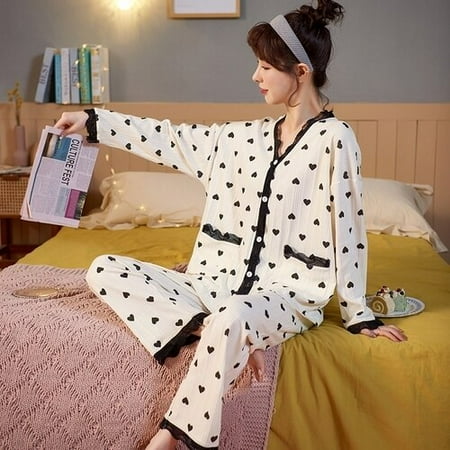 PIKADINGNIS Womens Pajamas Set Autumn V-neck Lace Buttons Elastic Waist Sleepwear Set Cotton Womens Long Sleeve Nightwear Print Top Long
PIKADINGNIS Womens Pajamas Set Autumn V-neck Lace Buttons Elastic Waist Sleepwear Set Cotton Womens Long Sleeve Nightwear Print Top Long