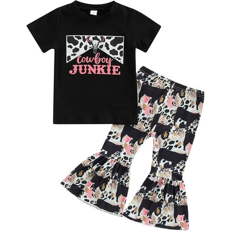 PIKADINGNIS Western Toddler Baby Girls Outfits Short Sleeve Letter Printed T-Shirt Top Cow Print Bell Bottom Pants Clothes Set
PIKADINGNIS Western Toddler Baby Girls Outfits Short Sleeve Letter Printed T-Shirt Top Cow Print Bell Bottom Pants Clothes Set