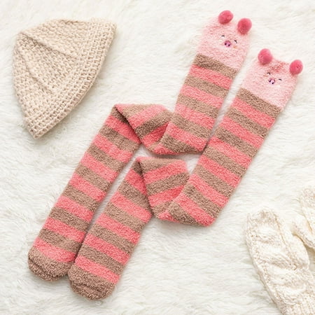 qazqa womwn coral socks over the knee thicken warm sleeping towel striped socks