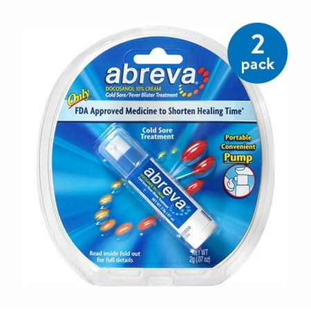 (2 Pack) Abreva Docosanol 10% Cream Pump, FDA Approved Treatment for Cold Sore/Fever Blister, 2 grams