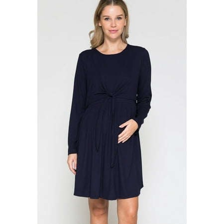 Women s Maternity Front Wrap Long Sleeve Babydoll Midi Dress