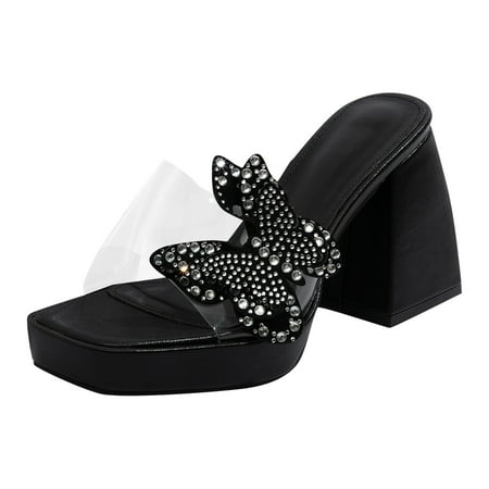 SEMIMAY Women Thick High Heeled Slippers Transparent Butterfly High Heeled Sandals Women Rhinestone Thick Heeled Slippers
SEMIMAY Women Thick High Heeled Slippers Transparent Butterfly High Heeled Sandals Women Rhinestone Thick Heeled Slippers