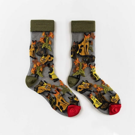 Qazqa Women Adult Teenager Summer Ultra Thin Flowers Trend Retro Lovely Socks