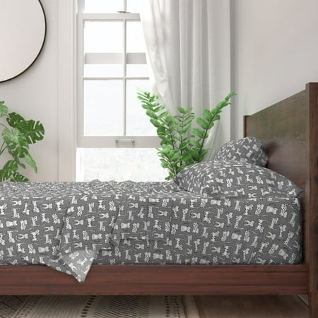 Cats Hipster Black White Cute Animals 100% Cotton Sateen Sheet Set by Roostery