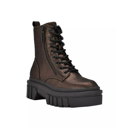 Guess BRONZE - TEXTILE Women s Ferina Combat Lug Sole Lace Up Boots US 7.5M