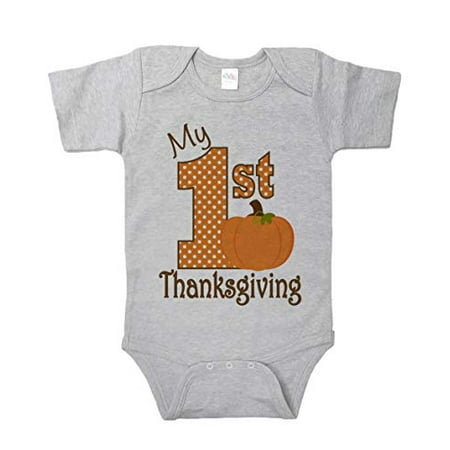 7 ate 9 Apparel Baby s 1st Thanksgiving Onepiece Grey