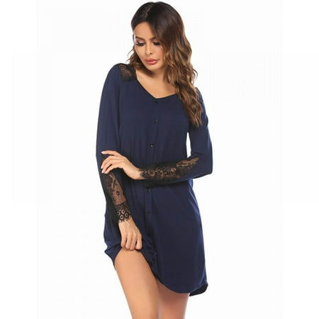 Stitching Sleeve Nightgowns for Women Women s Button Down Sleepwear ,Lace Stitching Solid Color Plus Size Pajamas
Stitching Sleeve Nightgowns for Women Women s Button Down Sleepwear ,Lace Stitching Solid Color Plus Size Pajamas