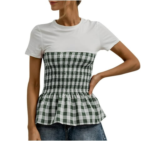 Green Tops for Women Womens Blouses And Tops Dressy Short Sleeve Women s Fashion Round-Neck Tops Solid Plaid Patchwork Blouse Short Sleeve T-shirt Casual Corset Tops for Women Green S
Green Tops for Women Womens Blouses And Tops Dressy Short Sleeve Women s Fashion Round-Neck Tops Solid Plaid Patchwork Blouse Short Sleeve T-shirt Casual Corset Tops for Women Green S