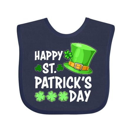 Inktastic Happy St. Patrick s Day Green Hat and Clovers Gift Baby Boy or Baby Girl Bib