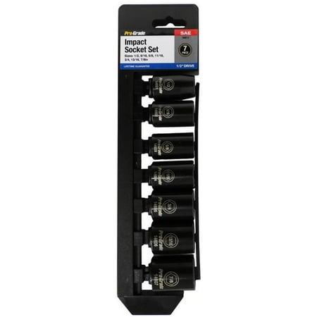 Pro-Grade 19611 0.5 in. Drive SAE Impact Socket Set with Rail - 7 Piece