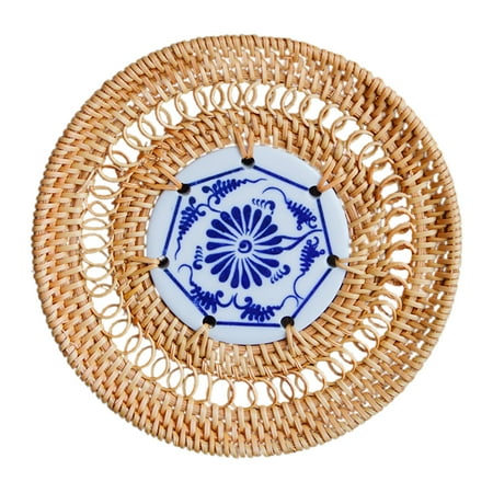 1PC Vietnam Rattan Woven Tea Cup Mat Table Mat Tea Ceremony Accessory (10cm)
