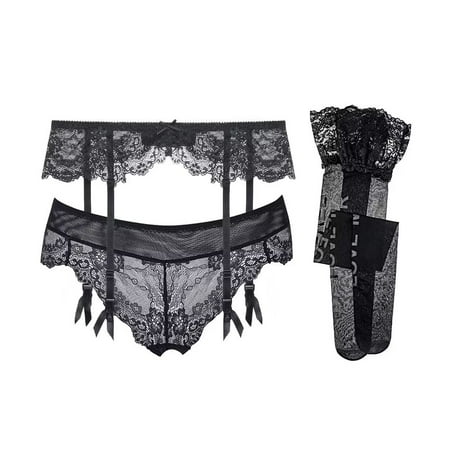 Sexy Lace Garter Belts Panties Printing Stockings for Women s 3 Piece Lingerie Set Black
Sexy Lace Garter Belts Panties Printing Stockings for Women s 3 Piece Lingerie Set Black