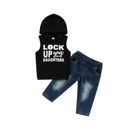TheFound Summer Causal Baby Boys 2pcs Clothes Letter Print Sleeveless Hooded Vest Tops+Denim Pants Sets
TheFound Summer Causal Baby Boys 2pcs Clothes Letter Print Sleeveless Hooded Vest Tops+Denim Pants Sets