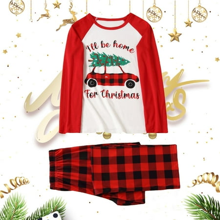 Christmas Men Long Sleeve Plaid Print Tops Pants Family Clothes Pajamas