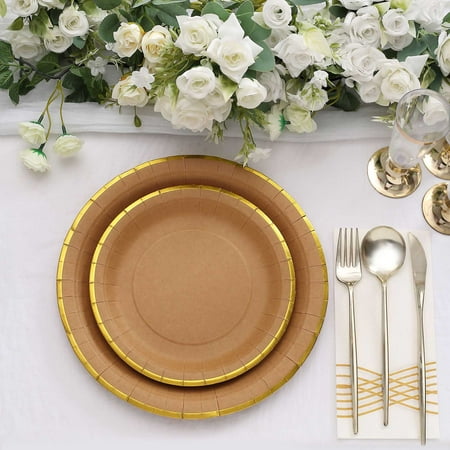 Efavormart 25 Pack | 8 Natural / Gold Lined Rim Round Paper Dessert Plates Disposable Salad Appetizer Party Plates
Efavormart 25 Pack | 8 Natural / Gold Lined Rim Round Paper Dessert Plates Disposable Salad Appetizer Party Plates