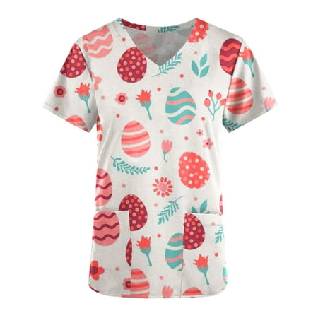 Easter Womens Nurse Uniforms Trendy Eggs Print Rabbit Pattern V Neck Scrub Tops Working Uniforms with Pockets
Easter Womens Nurse Uniforms Trendy Eggs Print Rabbit Pattern V Neck Scrub Tops Working Uniforms with Pockets