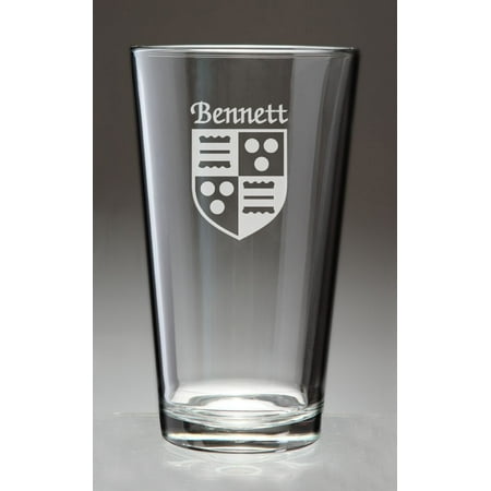 Bennett Irish Coat of Arms Pint Glasses - Set of 4 (Sand Etched)