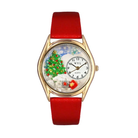 Whimsical Watches Women's Christmas Tree Red Leather and Gold Tone Watch