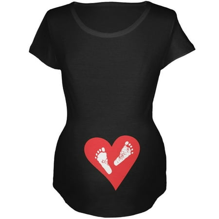 Valentine's Day Heart Baby Feet Black Maternity Soft T-Shirt