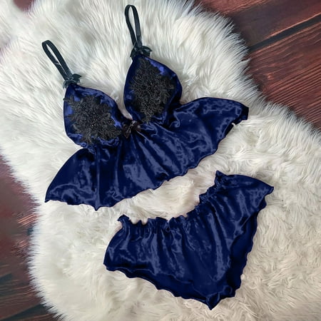 TMOYZQ Women s Plus Size Two Piece Silk Satin Pajamas Sets Sexy Camisole V-Neck Embroidered Lace Bowknot Lingerie Straps Bralette and Triangle Panty Sleepwear Set
TMOYZQ Women s Plus Size Two Piece Silk Satin Pajamas Sets Sexy Camisole V-Neck Embroidered Lace Bowknot Lingerie Straps Bralette and Triangle Panty Sleepwear Set