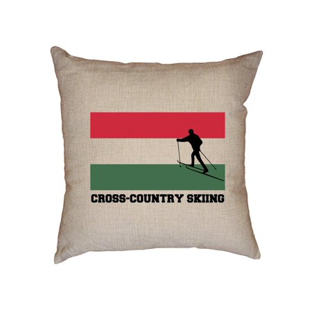 Hungary Olympic - Cross-Country Skiing - Flag - Silhouette Decorative Linen Throw Cushion Pillow Case with Insert
