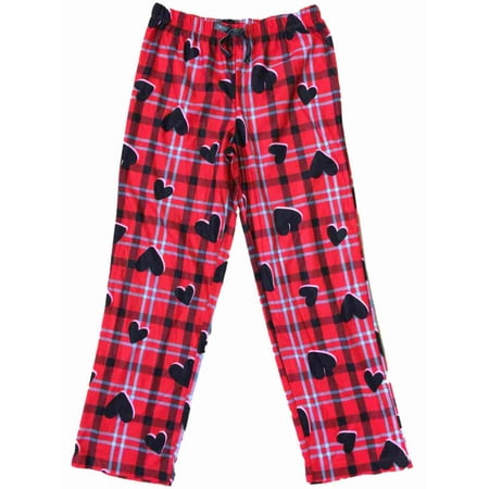 Girls Red Gray Black Tartan Plaid Sleep Pant Hearts & Checker Pajama Bottoms M