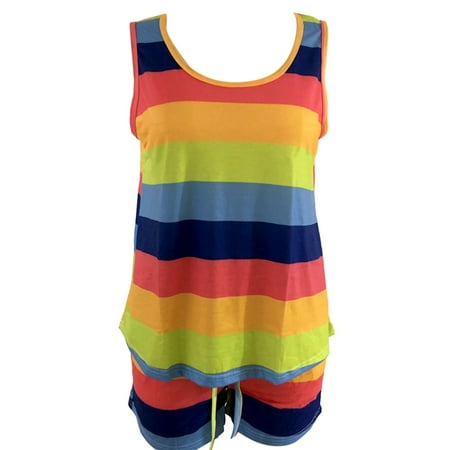 BYDOT Women Summer Pajamas Set Sleeveless for Tank Top Drawstring Shorts Rainbow Striped Print Loose Sleepwear Beach Loungewea
BYDOT Women Summer Pajamas Set Sleeveless for Tank Top Drawstring Shorts Rainbow Striped Print Loose Sleepwear Beach Loungewea