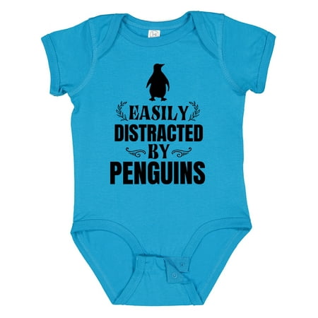 Inktastic Easily Distracted by Penguins Gift Baby Boy or Baby Girl Bodysuit