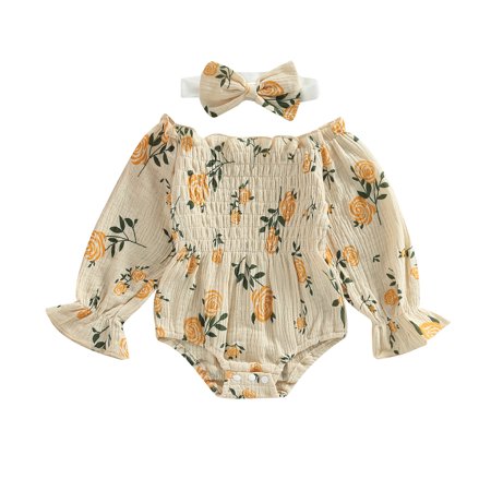 Musuos Baby Girls Jumpsuits Outfit Floral Printed Off-shoulder Long Sleeves Romper and Headband Set for Toddler Infant
Musuos Baby Girls Jumpsuits Outfit Floral Printed Off-shoulder Long Sleeves Romper and Headband Set for Toddler Infant