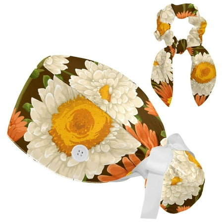 Working Cap with Buttons and Sweatband Scrub Hat Bouffant Caps with Scrunchie Chrysanthemum Tie Back Hats
Working Cap with Buttons and Sweatband Scrub Hat Bouffant Caps with Scrunchie Chrysanthemum Tie Back Hats
