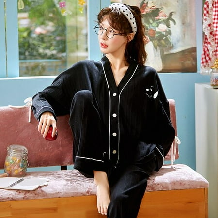 PIKADINGNIS New Arrivals Cotton Sleepwear Set Autumn Winter Buttons Long Sleeve Women Pajamas Set Long Pant Pyjamas Set Women HomeWear Cloth
PIKADINGNIS New Arrivals Cotton Sleepwear Set Autumn Winter Buttons Long Sleeve Women Pajamas Set Long Pant Pyjamas Set Women HomeWear Cloth