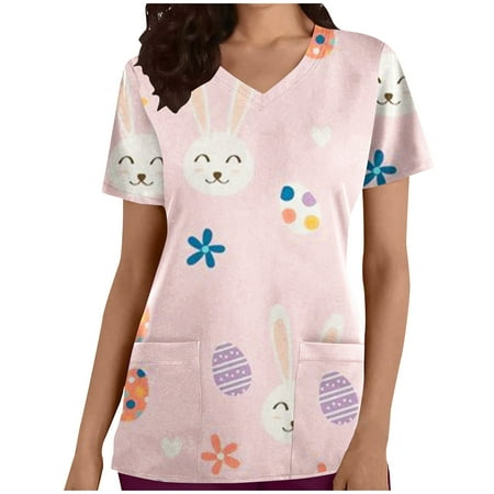 XFLWAM Easter Women s Scrub Tops Rabbits Eggs Print Short Sleeve Shirt V-Neck Casual Pockets Uniform Nursing Trendy Blouse Pink S
XFLWAM Easter Women s Scrub Tops Rabbits Eggs Print Short Sleeve Shirt V-Neck Casual Pockets Uniform Nursing Trendy Blouse Pink S