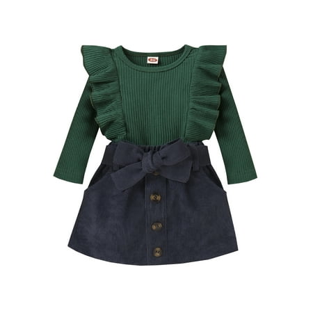 Bagilaanoe 2Pcs Toddler Baby Girls Fall Casual Outfits Ribbed Long Sleeve Ruffled Tops + Mini Skirt with Belt 9M 12M 18M 24M 3T 4T Kids Skirt Set
Bagilaanoe 2Pcs Toddler Baby Girls Fall Casual Outfits Ribbed Long Sleeve Ruffled Tops + Mini Skirt with Belt 9M 12M 18M 24M 3T 4T Kids Skirt Set