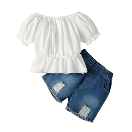 12 Months Baby Girls Clothes 18 Months Girls 2PCS Summer Outfits Set Solid Color Toddler Girls Short Sleeve Top Denim Shorts Set White
12 Months Baby Girls Clothes 18 Months Girls 2PCS Summer Outfits Set Solid Color Toddler Girls Short Sleeve Top Denim Shorts Set White
