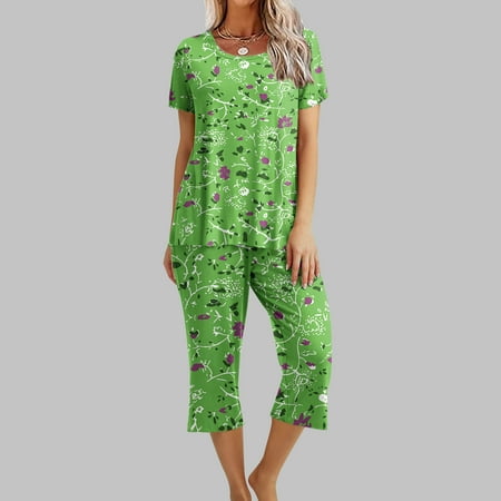 EGNMCR Womens Pajama Sets Fun Prints Short Sleeve Sleepwear Tops and Cute Capri Pants with Pockets Comfy Plus Size Lounge 2 Piece Sets on Clearance
EGNMCR Womens Pajama Sets Fun Prints Short Sleeve Sleepwear Tops and Cute Capri Pants with Pockets Comfy Plus Size Lounge 2 Piece Sets on Clearance