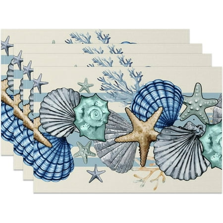 Sea Shell Starfish Placemats Set of 4 12x18 Inch Seasonal Spring Ocean Washable Linen Table Mats for Party Kitchen Dining Decoration
Sea Shell Starfish Placemats Set of 4 12x18 Inch Seasonal Spring Ocean Washable Linen Table Mats for Party Kitchen Dining Decoration
