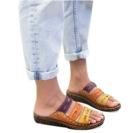 ClodeEU Woman Summer Fashion Casual Sandals Casual Flat Solid Color Loophole Shoes