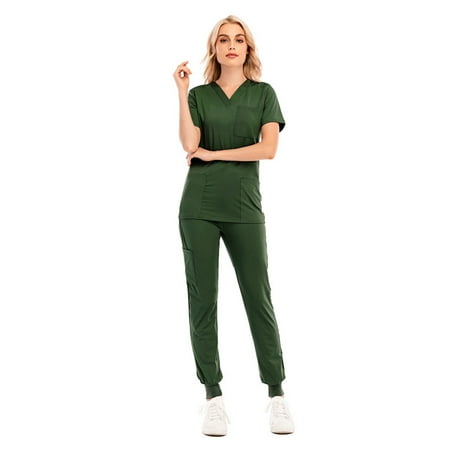 Womens Casual Sports Suit Jogging Pants Solid Color V-Neck Short-Sleeved Pocket Nurse Uniform Suit
Womens Casual Sports Suit Jogging Pants Solid Color V-Neck Short-Sleeved Pocket Nurse Uniform Suit