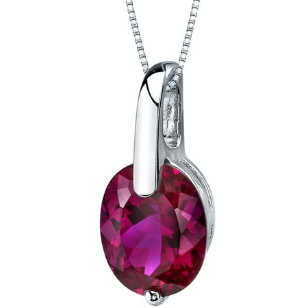 Peora 3.25 Carat T.G.W. Oval Cut Created Ruby Rhodium over Sterling Silver Pendant, 18