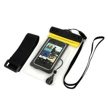 Waterproof Bag Case Holder Protector Yellow for iPone 4G w Earphone Armband