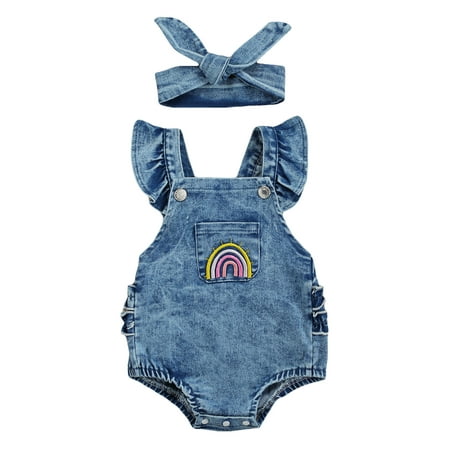 JYYYBF Newborn Baby Girls Outfits Summer Rainbow Embroidery Fly Sleeve Lace Trim Denim Romper and Headwear 2Pcs Set
JYYYBF Newborn Baby Girls Outfits Summer Rainbow Embroidery Fly Sleeve Lace Trim Denim Romper and Headwear 2Pcs Set